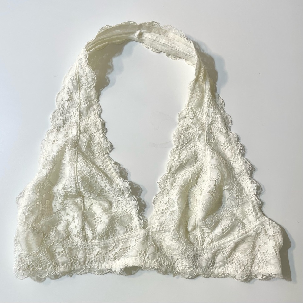 Free People Intimately Lace Halter Bra, Large Cream